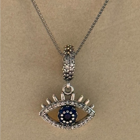 925 Sterling Silver CZ Hamsa Evil All Seeing Eye Blue Pendant Chain 20 Inches - Picture 9 of 9